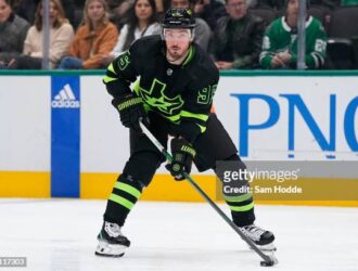 DALLAS, TEXAS - OCTOBER 30: Matt Duchene #95 of the Dallas Stars skates with the puck during the third period against the Columbus Blue Jackets at American Airlines Center on October 30, 2023 in Dallas, Texas. (Photo by Sam Hodde/Getty Images)